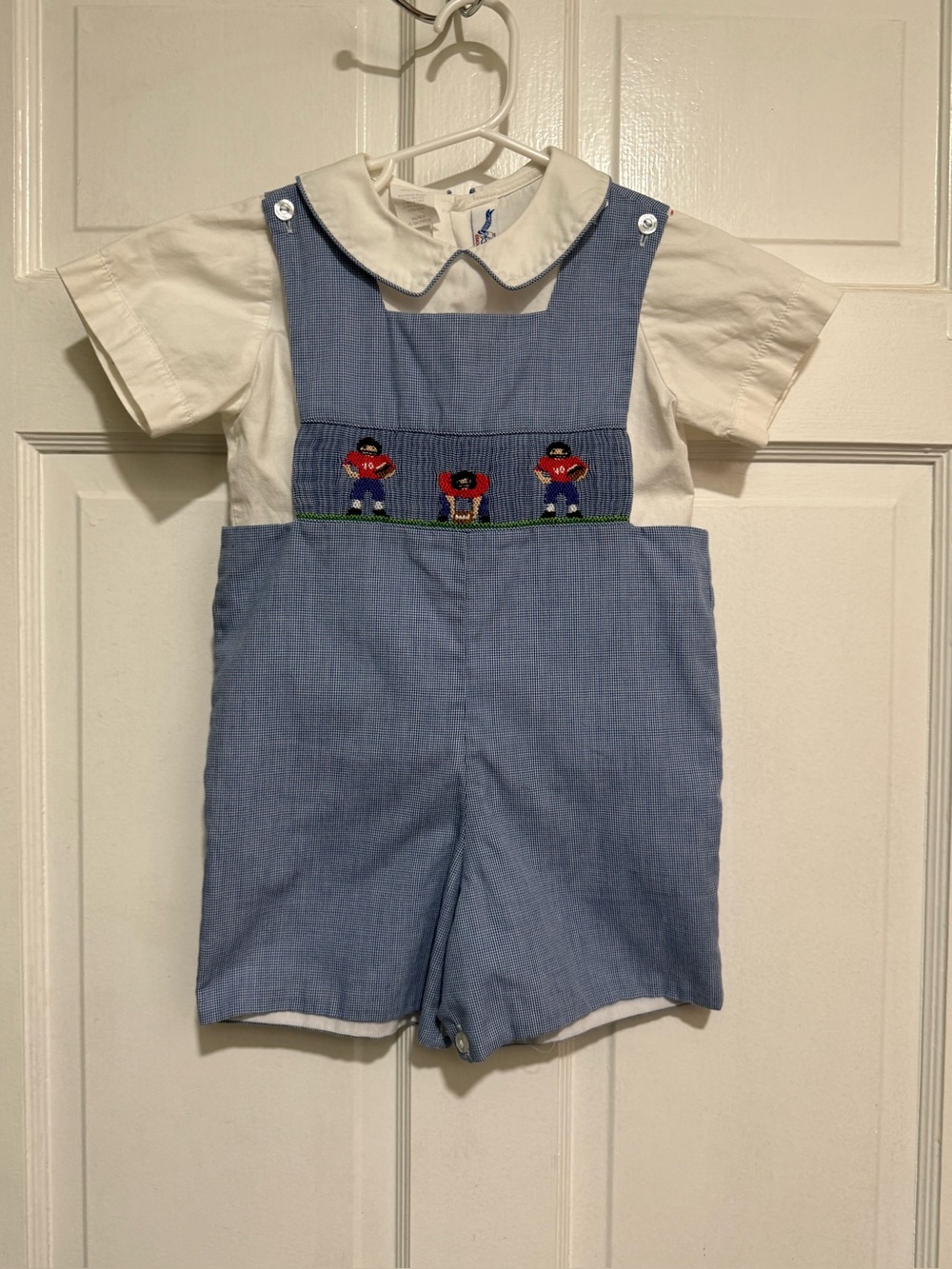 Size 3 Smocked Boys Shortall Jon Jons Football Matching Outfit Blue White Shirt